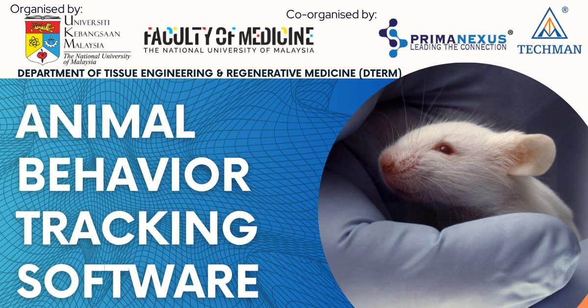 Poster for the animal behaviour tracking software demo session at HCTM, UKM, with the speakers’ portraits