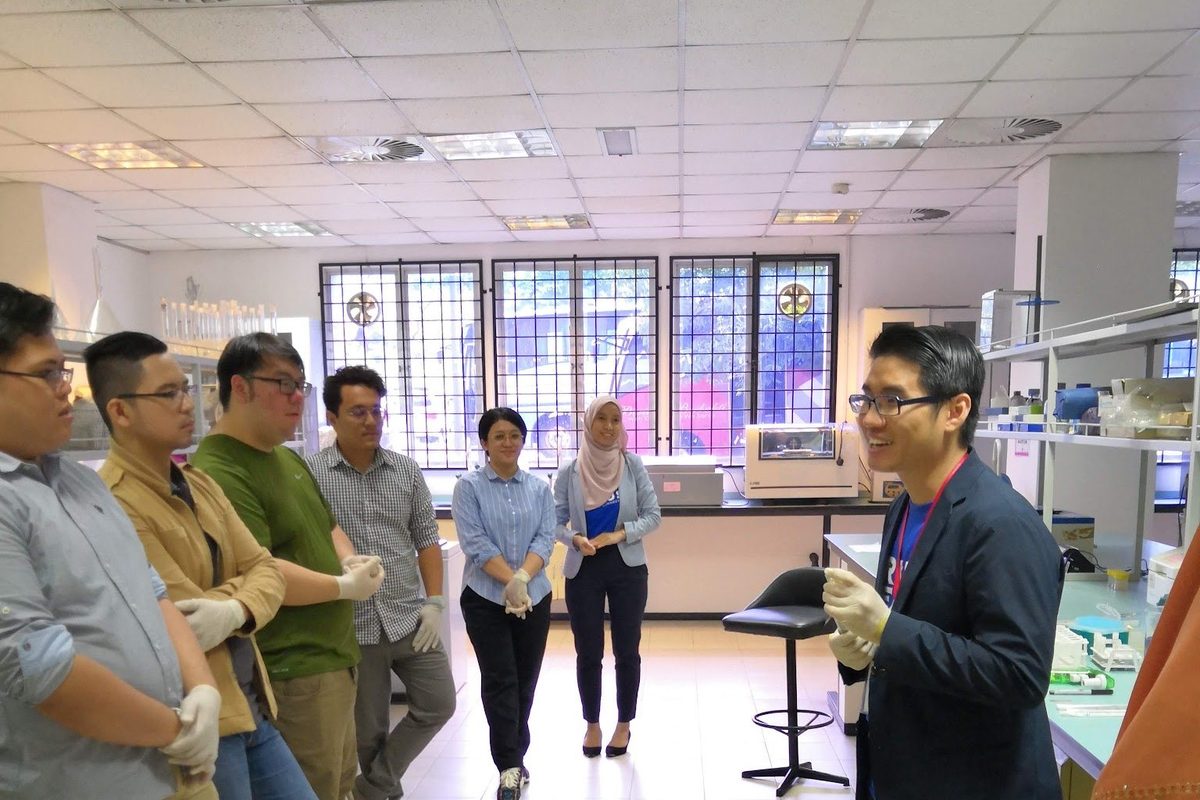 Participants gather in the laboratory for a briefing