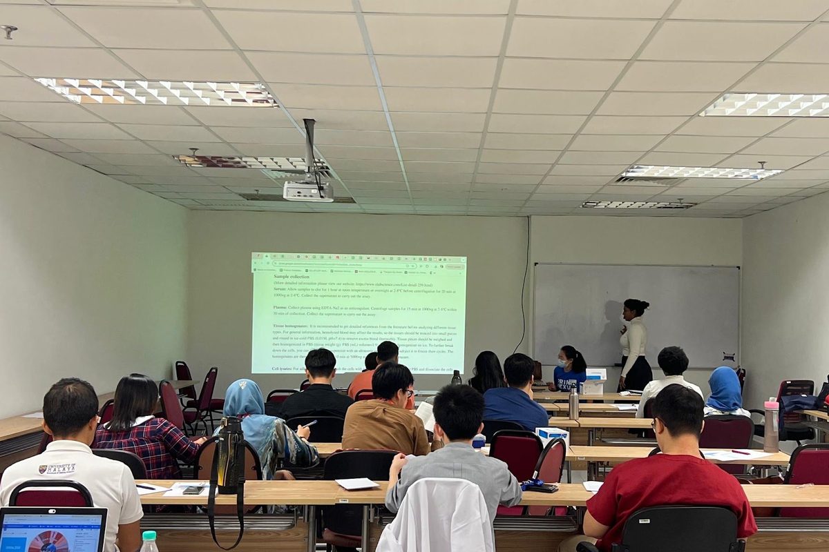 The classroom during a talk, with participants facing the screen