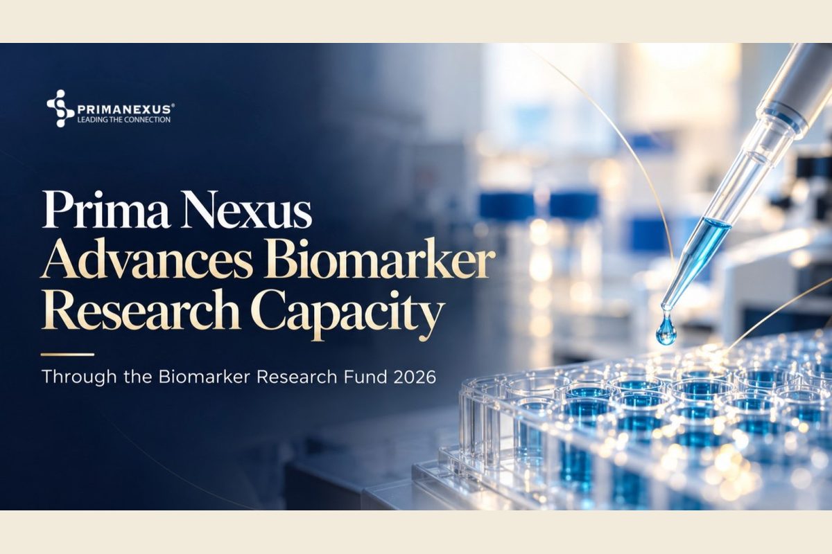 Prima Nexus Advances Biomarker Research Capacity through the Biomarker Research Fund 2026, with a pipette over a blue assay plate