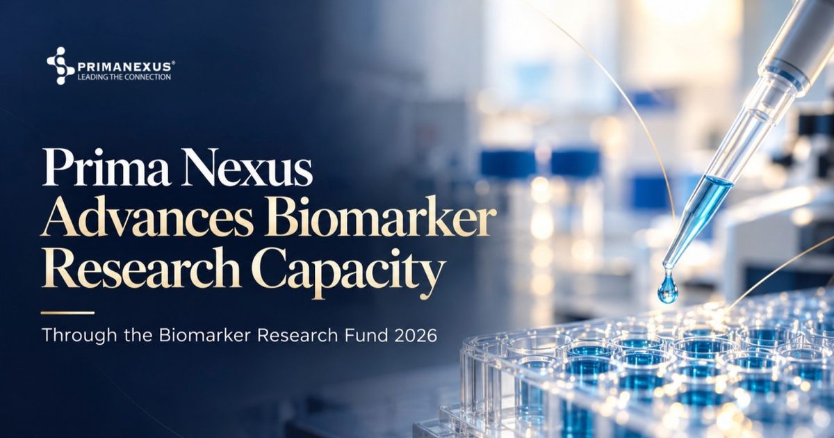 Prima Nexus Advances Biomarker Research Capacity through the Biomarker Research Fund 2026, with a pipette over a blue assay plate