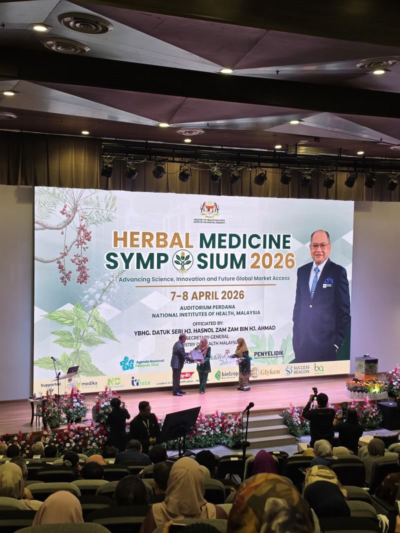 The Herbal Medicine Symposium 2026 stage at Auditorium Perdana, National Institutes of Health, Malaysia