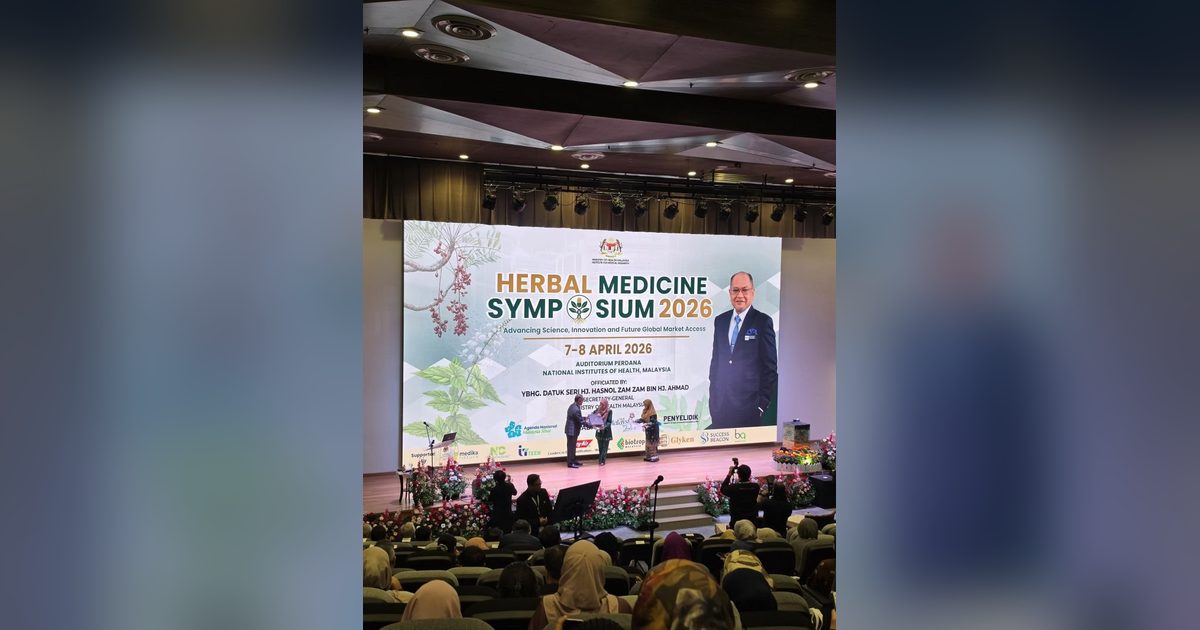 The Herbal Medicine Symposium 2026 stage at Auditorium Perdana, National Institutes of Health, Malaysia