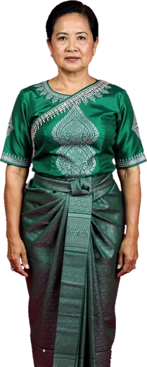 A Khmer woman in a green blouse and sampot