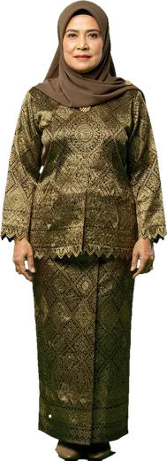A Malay woman in a tudung and gold baju kurung