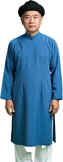 A Vietnamese man in a blue ao dai